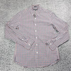 J Crew Shirt Men Medium Red Blue Normcore Preppy Check Mercantile Long Sleeve